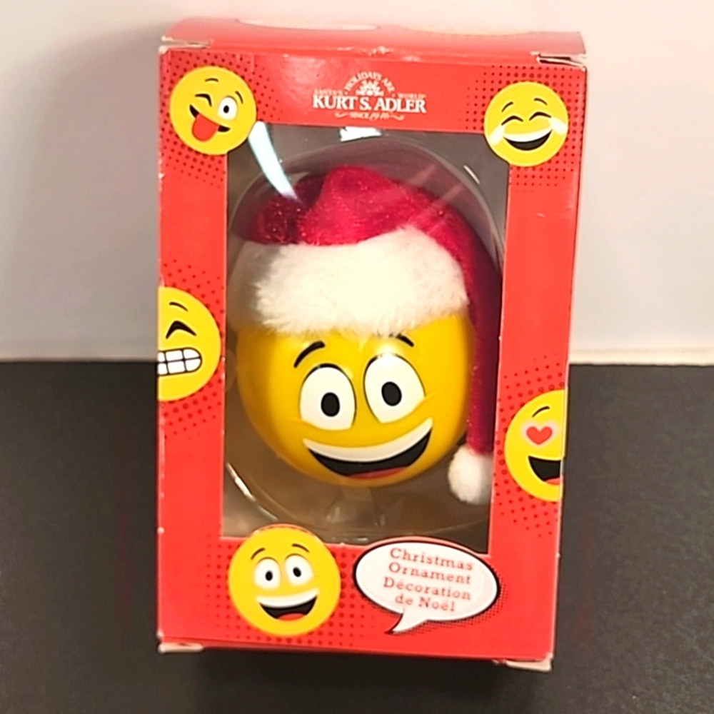KURT ADLER EMOTICON Smiley Face Emoji Ball Christmas Ornament Santa NEW in BOX